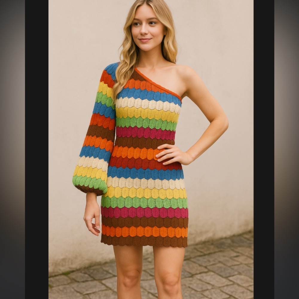 Judith March Multicolor One Shoulder Dress
